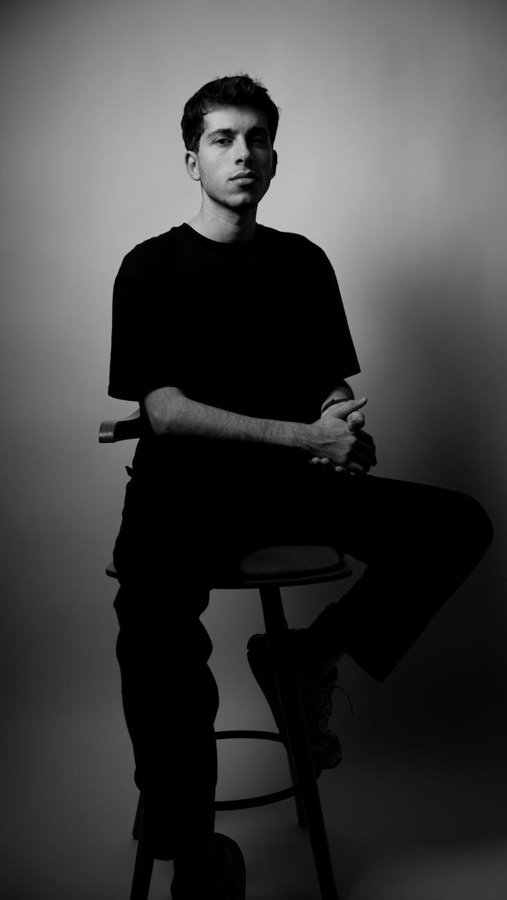 Curated monochrome studio portrait