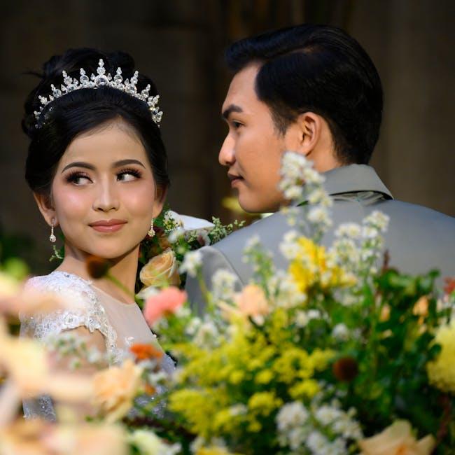 Couple sharing a moment amidst flowers